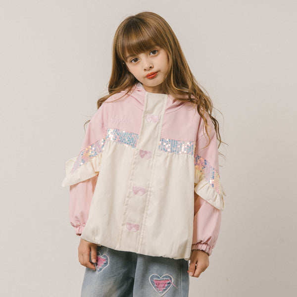 リボン刺繍スパンコールナイロンジャケット