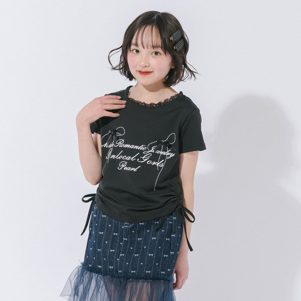 ネックレースデザインリボンプリントTシャツ|子供服・キッズ