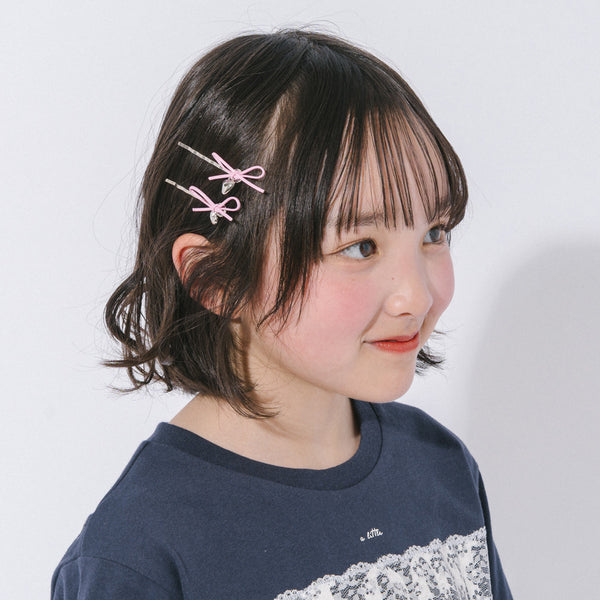 【2個セット】リボンハートチャームヘアピン