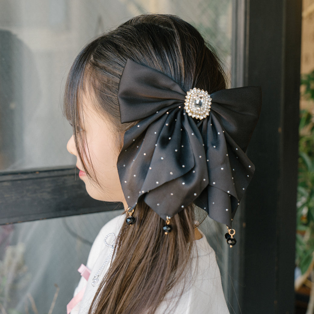 スクエアビジューベロアリボンヘアクリップ|子供服・キッズ