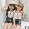 【セパレート2点セット】バイカラーリボントップス＋ドットフリルパンツ水着