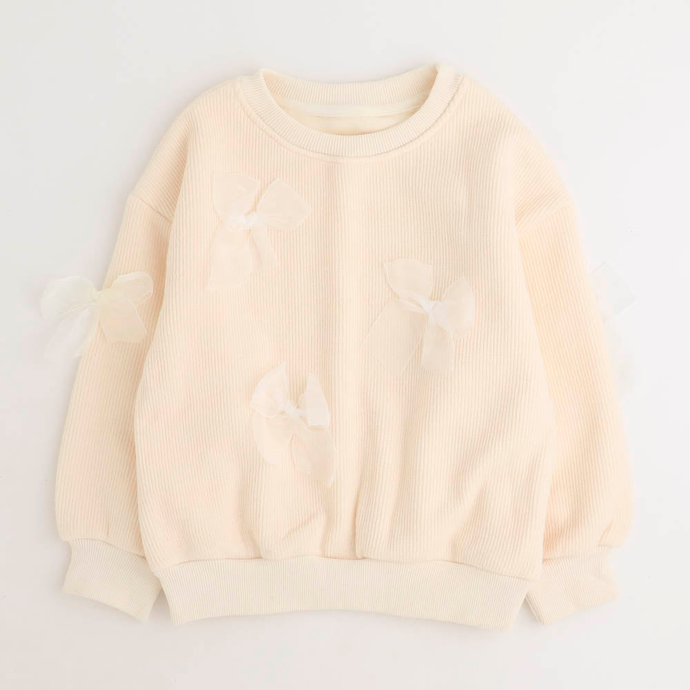 裏起毛チュールリボンリブニットトップス