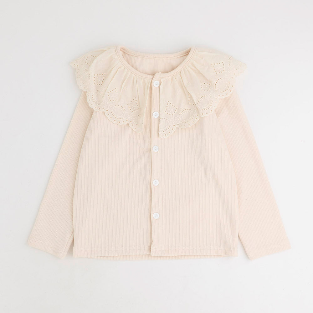 レースカラーリブトップス