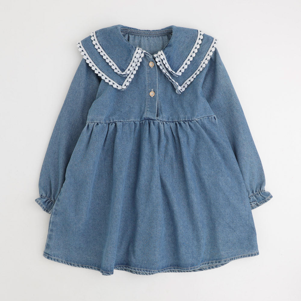 ダブルフリルカラーデザインデニムワンピース