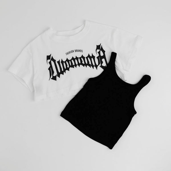 【2点セット】キャミ＋フロントロゴクロップドTシャツ