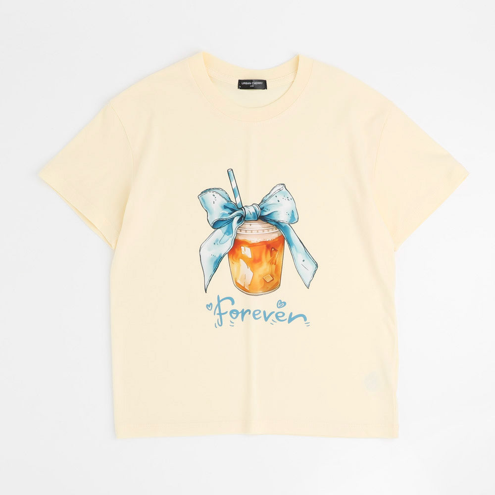 ドリンクカップロゴプリントオーバーサイズTシャツ