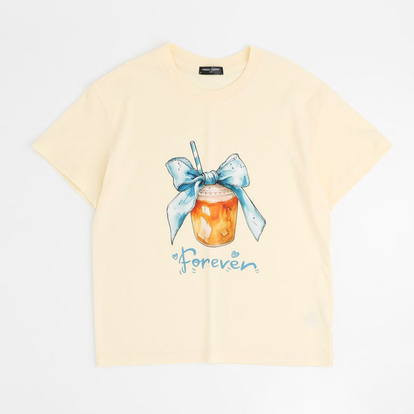 ドリンクカップロゴプリントオーバーサイズTシャツ