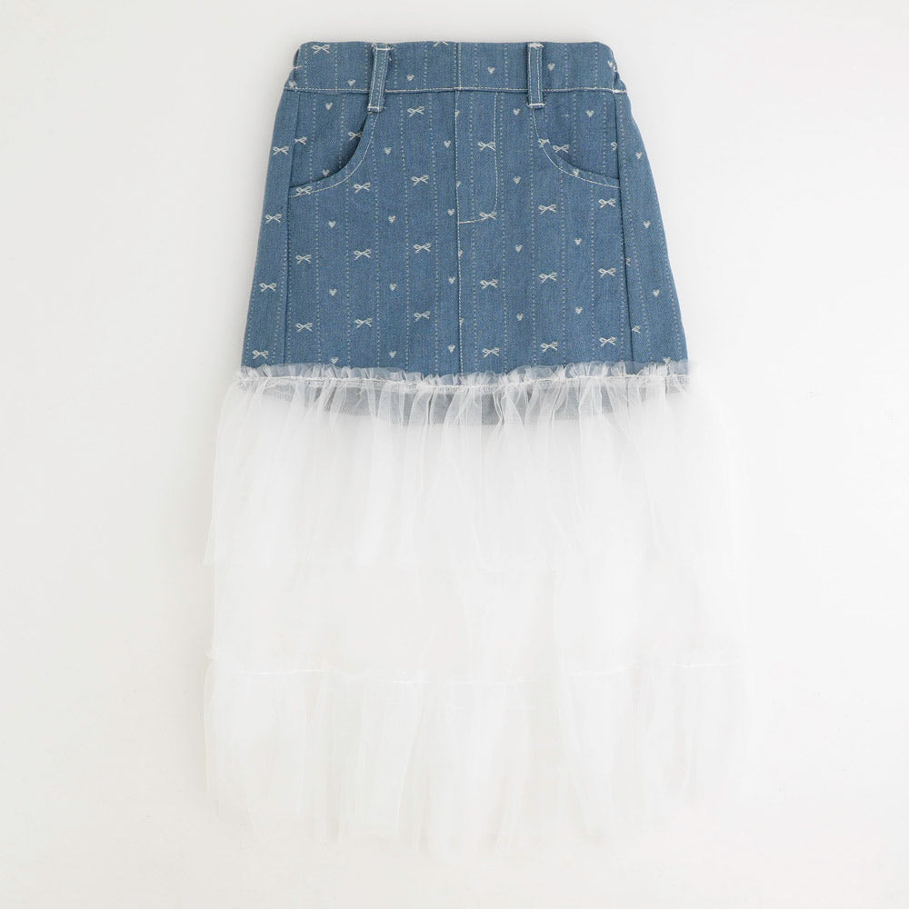 【CHIPIE/シピ】インナーパンツ付きリボンデニムドッキングフリルシアースカート