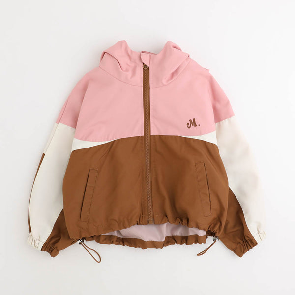 配色ワンポイントロゴデザインフード付きアノラックパーカー