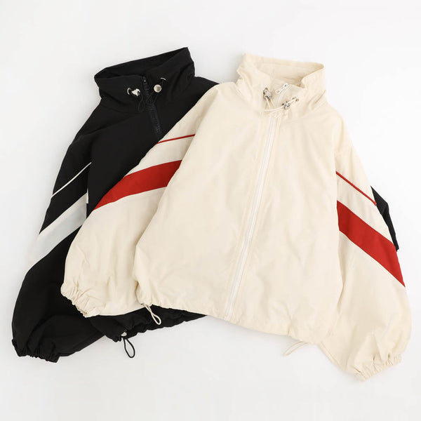 配色ラインドローコード付きアノラックパーカー