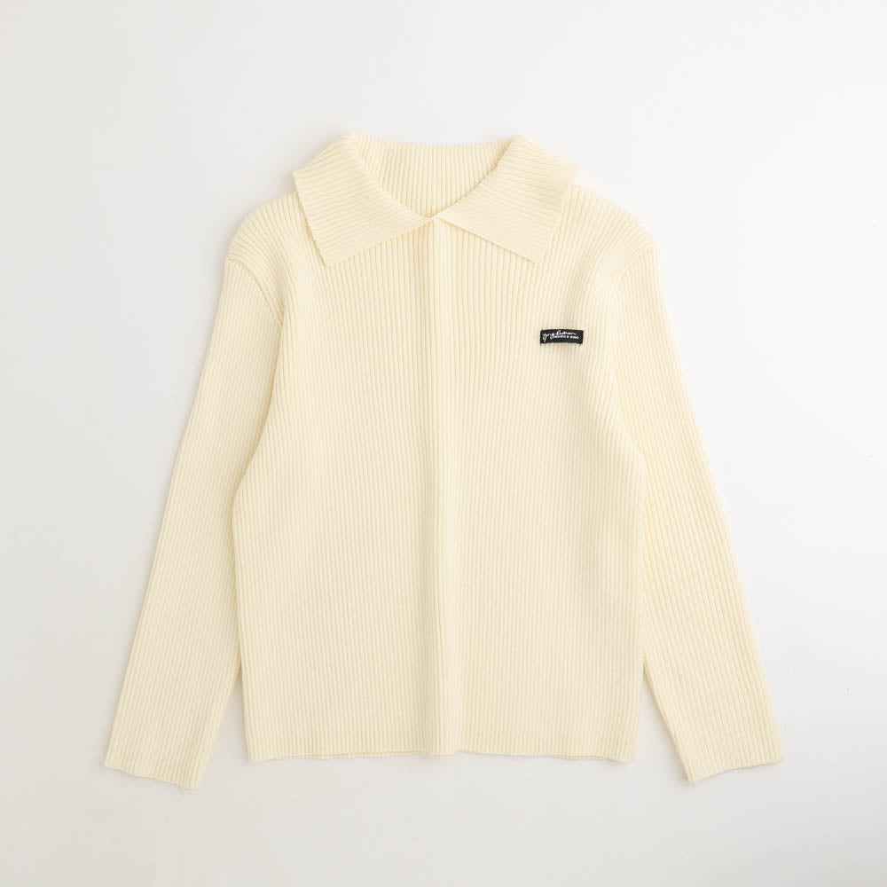 襟付きタグデザインリブニットトップス