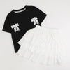 【2点セット】バックリボンレースデザインTシャツ＋ティアードスカート