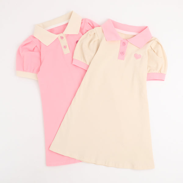 ワンポイントハートデザインフレアポロワンピース