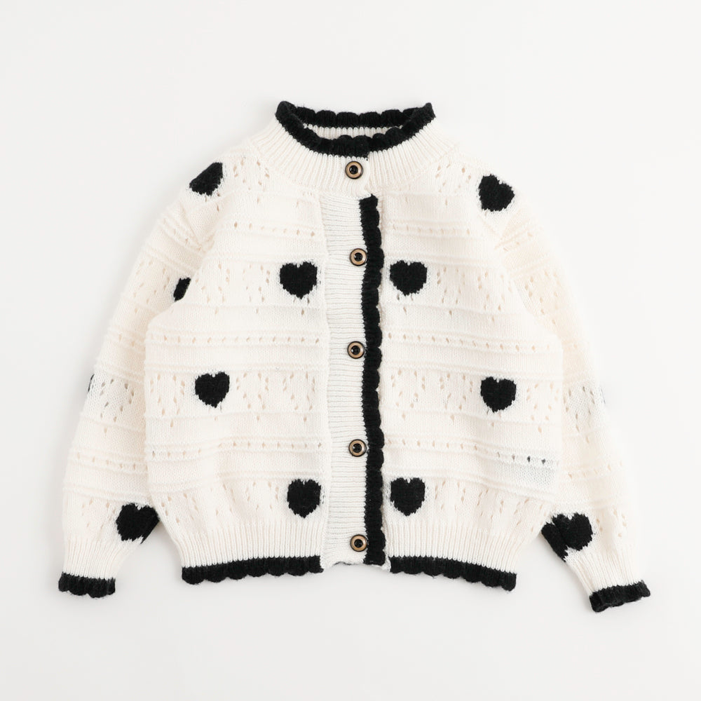 ネックスカラップハートデザインニットカーディガン