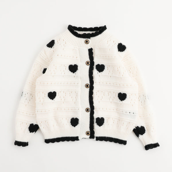 ネックスカラップハートデザインニットカーディガン