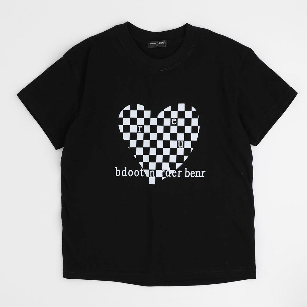 ブロックチェックハートプリントオーバーサイズTシャツ