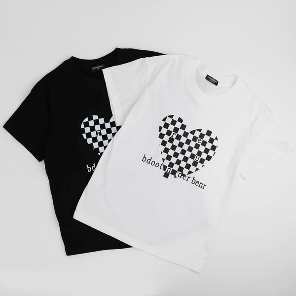 ブロックチェックハートプリントオーバーサイズTシャツ
