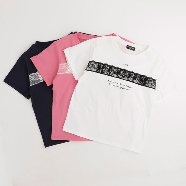【綿100％/吸水速乾】フラワーロゴプリントレースTシャツ
