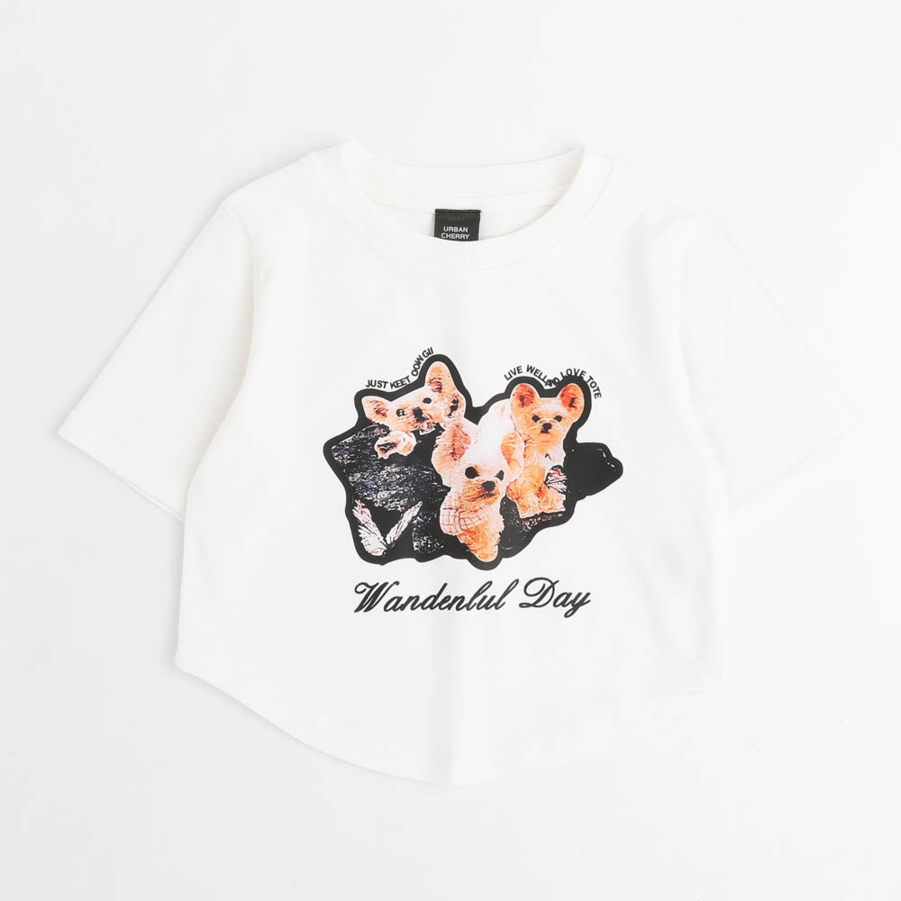 クロップドドッグプリントTシャツ