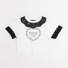 【綿100％/吸水速乾】レースフリルフレンチハートプリントクロップドTシャツ