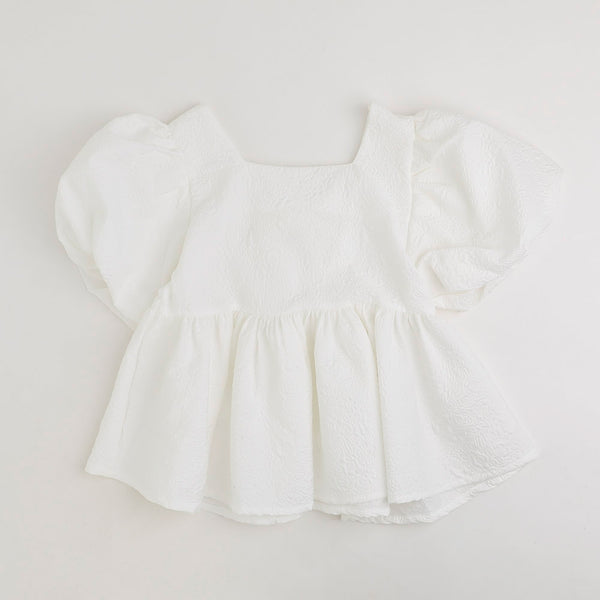 バックリボンスクエアネックジャカードペプラムトップス