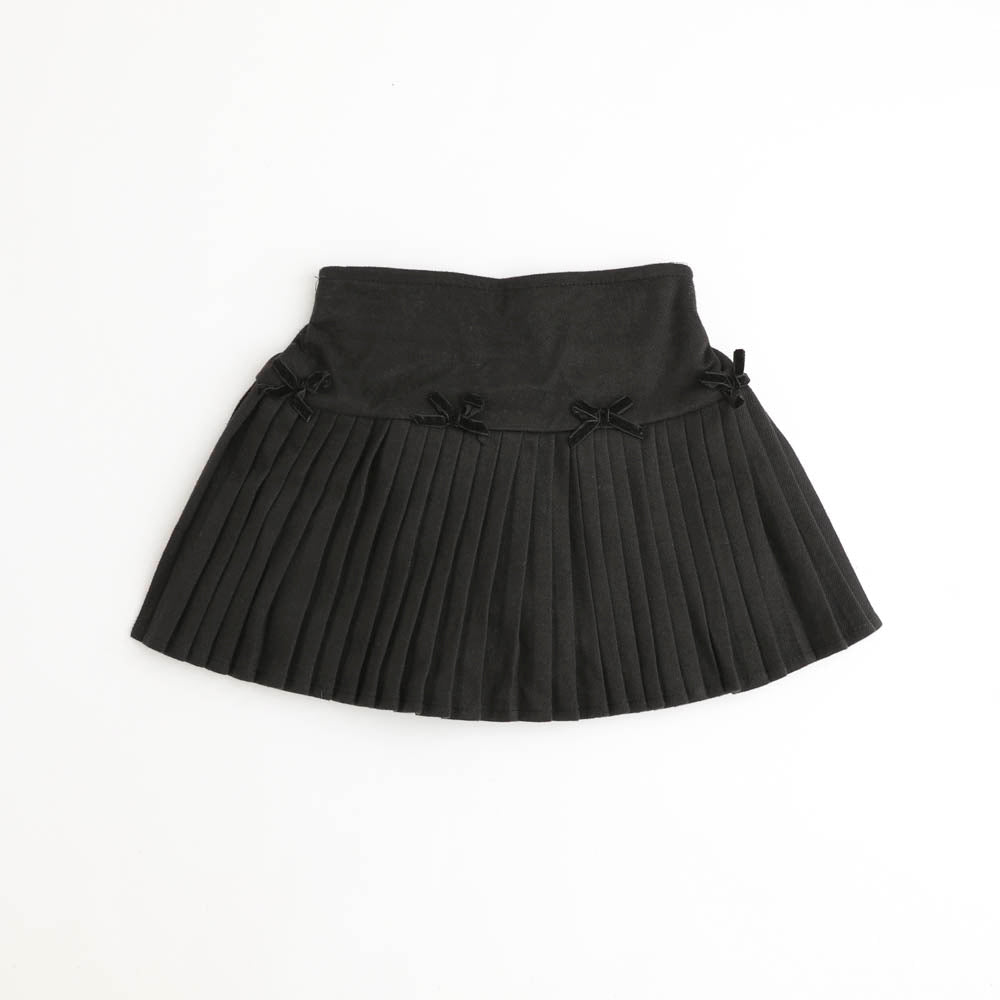 【インナーパンツ付き】ミニベロアリボンデザインプリーツスカート
