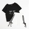 【2点セット】リボンプリントTシャツ＋サイドラインスカート