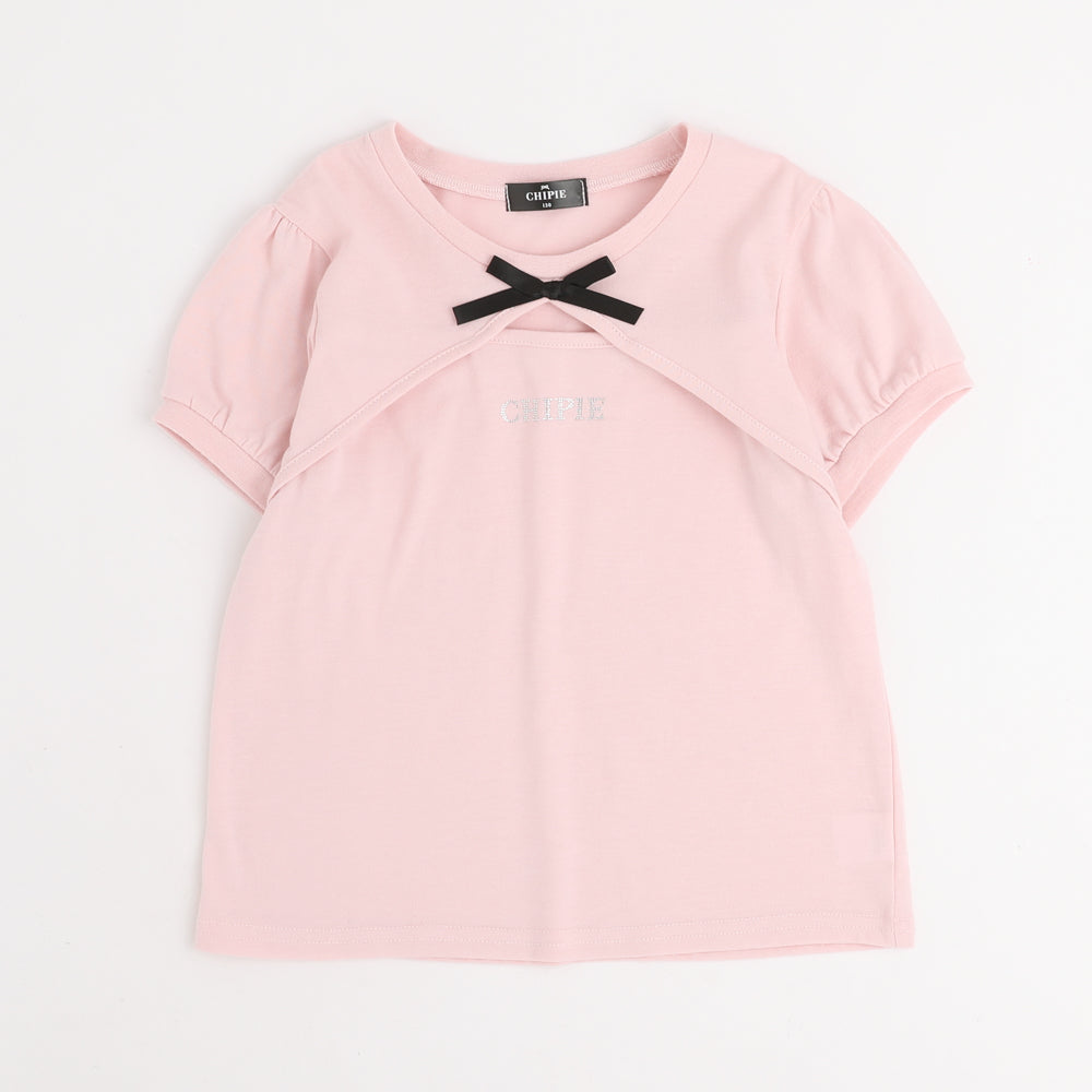 【CHIPIE/シピ】フロントカットリボンパフスリーブトップス