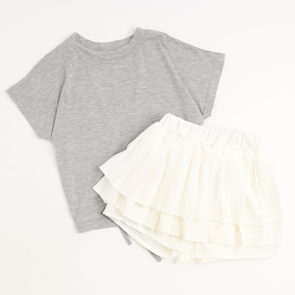 【2点セット】カットデザインクロップドTシャツ＋ティアードフリルスカート
