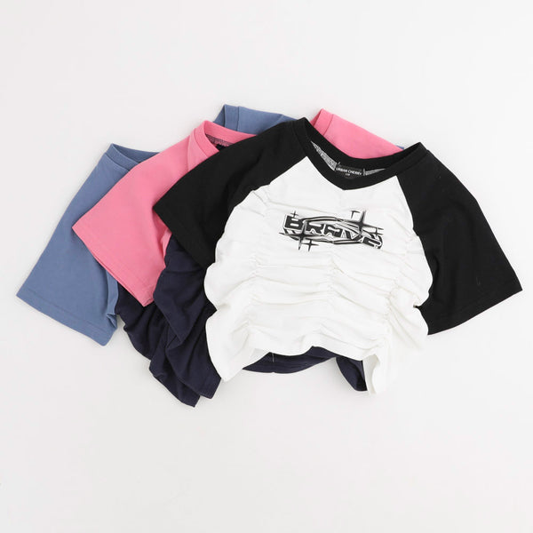 【綿100％/吸水速乾】プラネットロゴギャザーラグランTシャツ