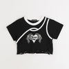 【綿100％/吸水速乾】ハートエンジェルラメプリントカットクロップドTシャツ