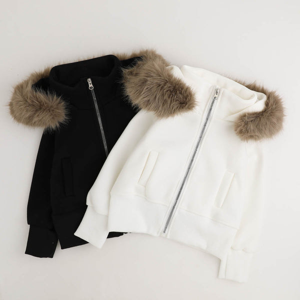 ボリュームファーフード付きパーカー