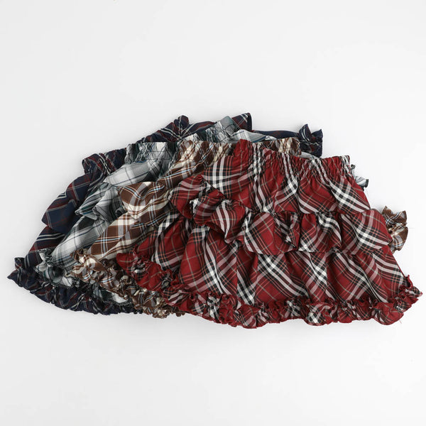 【インナーパンツ付き】ティアードフリルチェックスカート