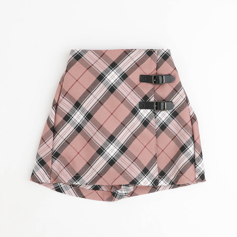 【インナーパンツ付き】ダブルベルトチェックラップスカート