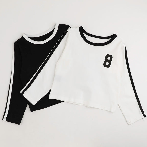 サイドラインワンポイントロゴクロップドトップス