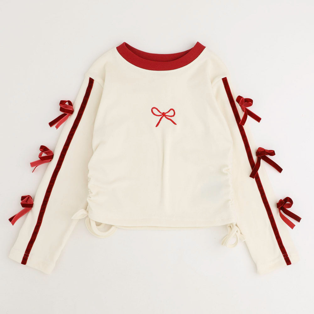 リボンデザインサイドギャザーライントップス