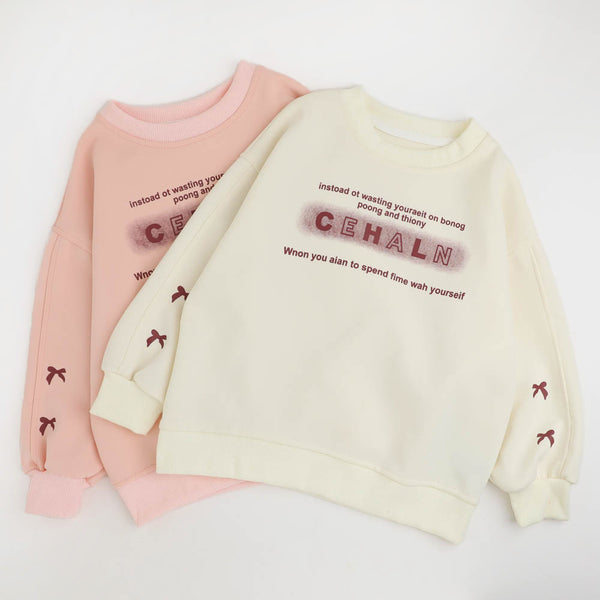 ショルダーリボンデザインプリントトレーナー