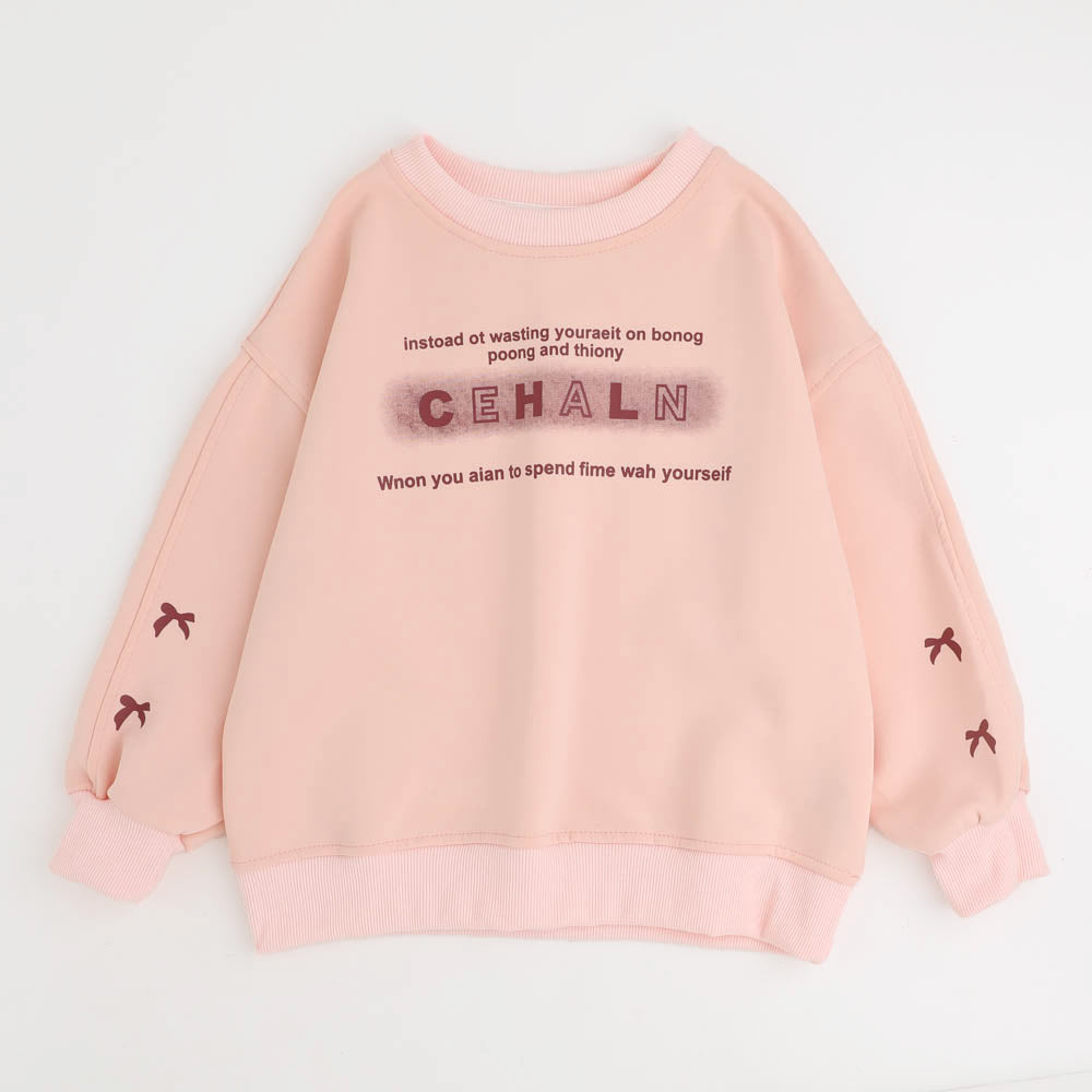 ショルダーリボンデザインプリントトレーナー