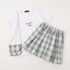 【3点SET】ロゴプリントTシャツ＋チェックプリーツスカート＋ポシェット
