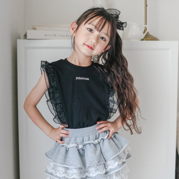 「快適さらリブ素材」シアーフリルノースリーブリブトップス