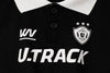 【U.TRACK/ユードットトラック】フロントロゴレースフリルラインウエストギャザーフレアワンピース