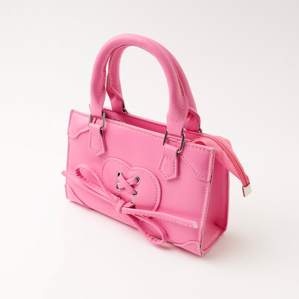 【2way】ハートレースアップデザインスクエアハンドバッグ