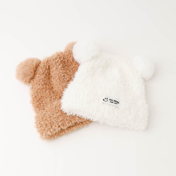 クマ耳ポンポンデザインファーニット帽