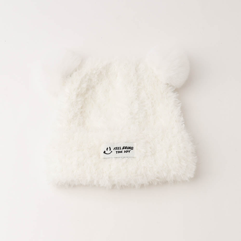 クマ耳ポンポンデザインファーニット帽