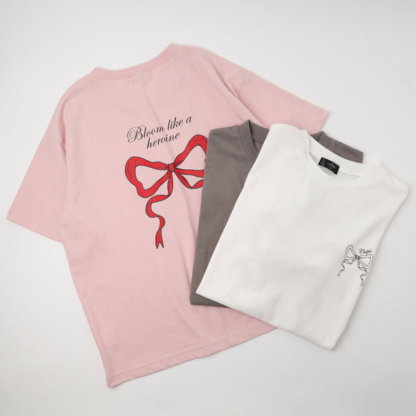 【CHIPIE/シピ】"ときめろT"(綿100%)オーバーサイズリボンプリントTシャツ