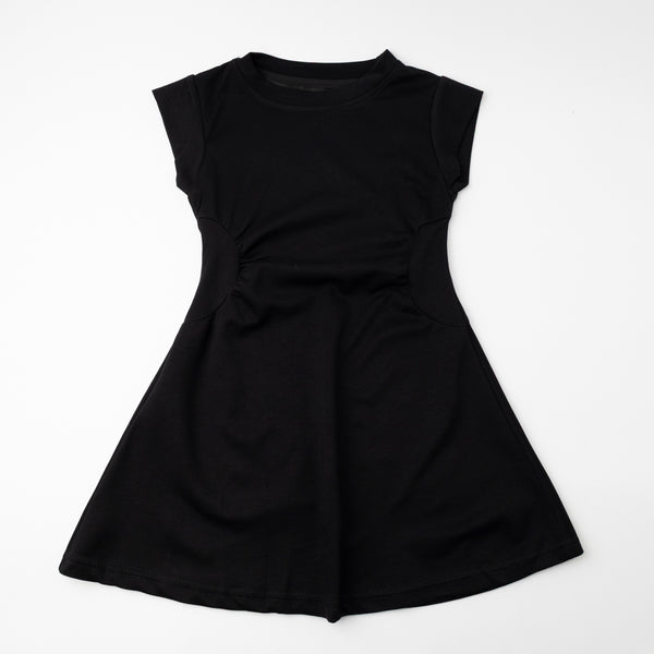 フレンチスリーブウエストギャザーデザインミニワンピース