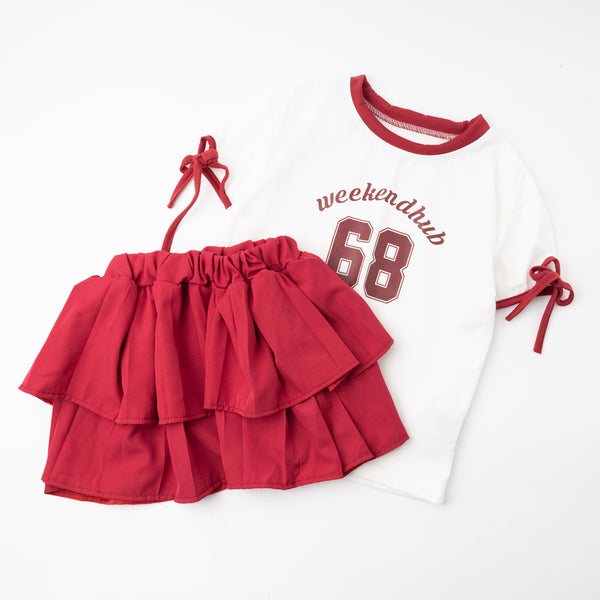 【2点セット】サイドラインロゴプリントトップス＋ティアードスカート