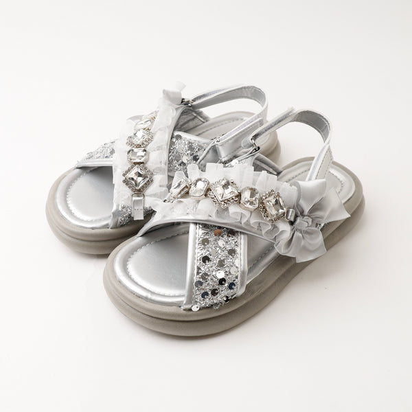 シルバービジューデザインクロスサンダル