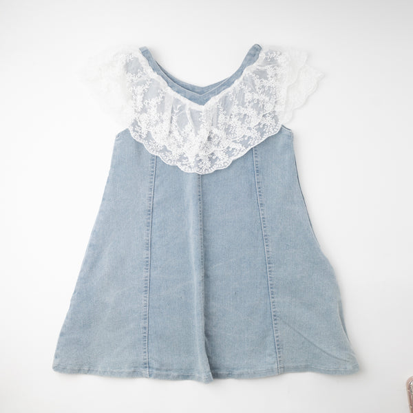 フリルレースドッキングデニムワンピース