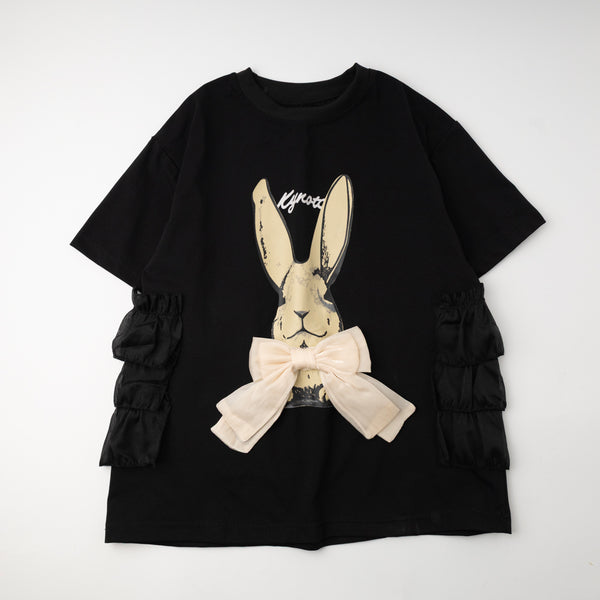 ラビットプリントオーガンジーリボンオーバーサイズTシャツ